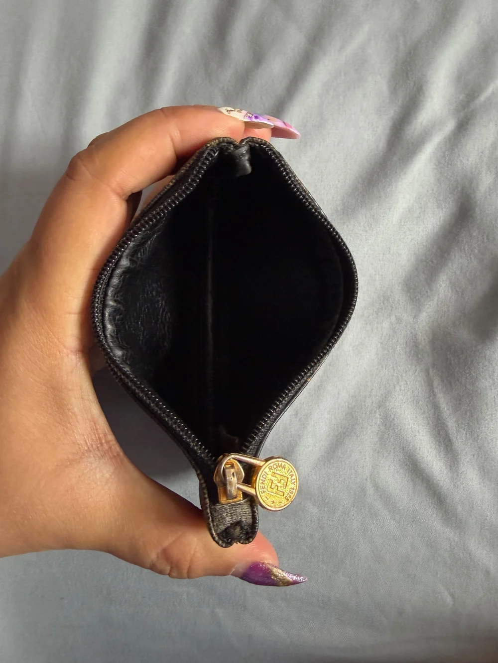 Fendi Brown & Black Striped Zip Card Case